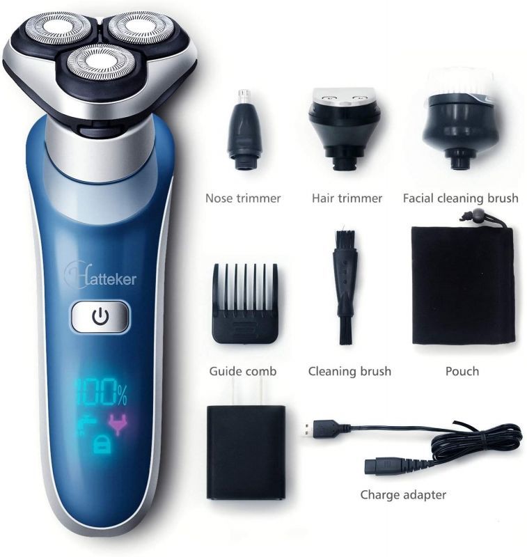 Mens Shaver 4-in-1 Hatteker Professional Electric Rotary Cordless  Waterproof Hair, Nose Hair Wet and Dry Trimmer Shaver - TokyoBeatyBella
